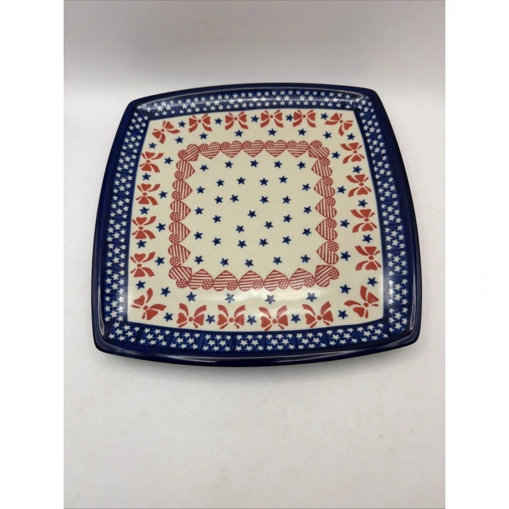Kalich Polish Pottery Plate Boleslawiec Square 9.25